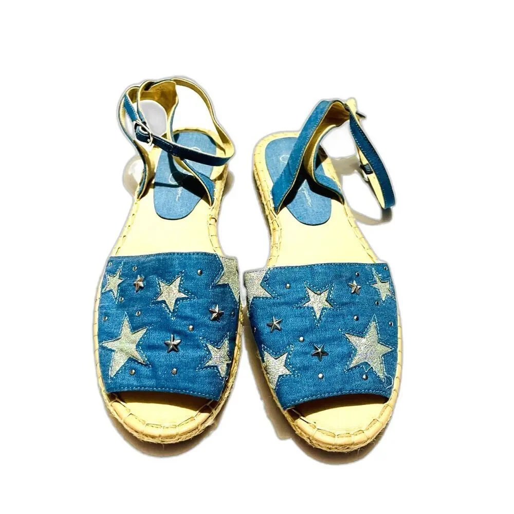 Jessica Simpson Espadrilles flat denim silver stars summer casual women's 9M